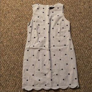 Scalloped seersucker embroidered shift dress